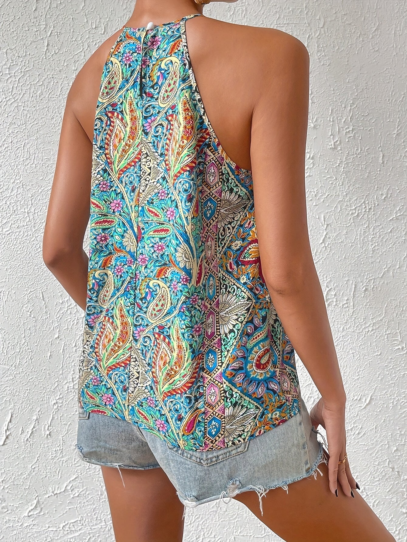 Women's Elegant Halter Neck Top with Paisley Pattern for Summer, Casual Wear, and Festivals