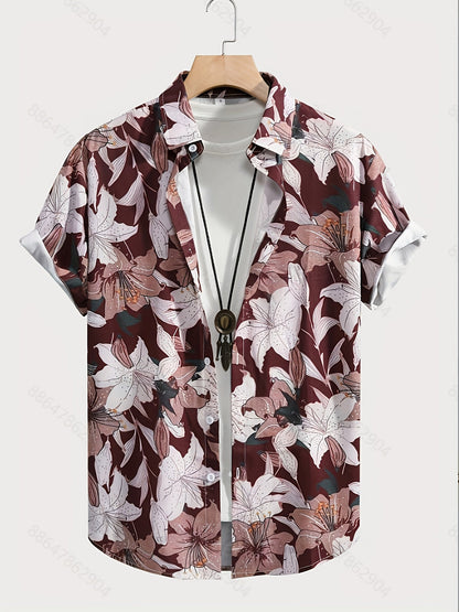 Men's Short-Sleeve Casual Shirt with Modern Floral Pattern – Casual Resort Shirt for Summer & Vacation