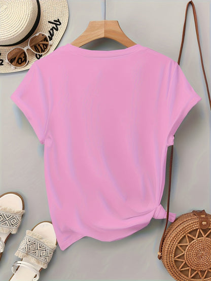 Damen T-Shirt mit Glitzer-Herz-Print, Casual Sommer Style