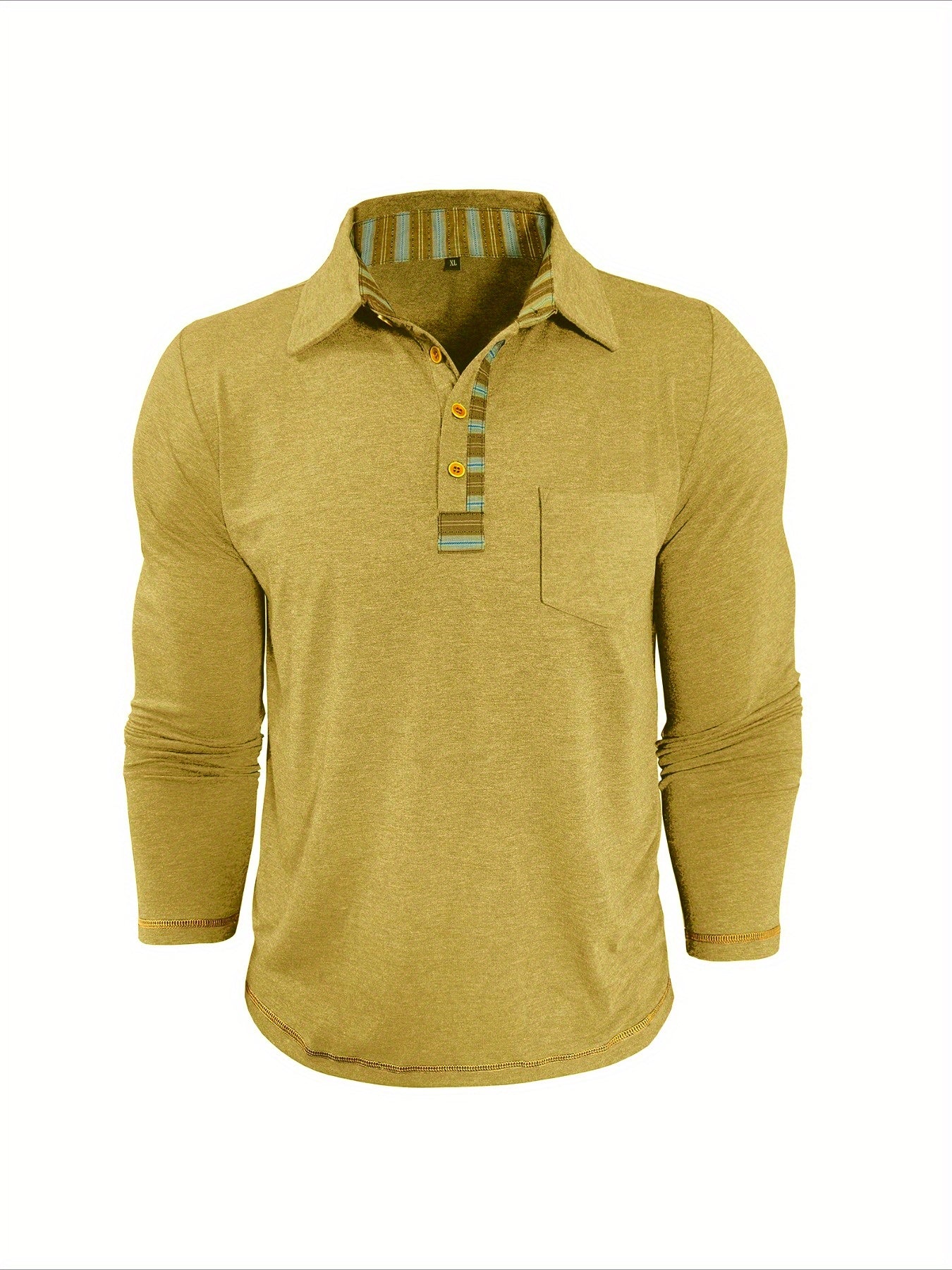Men's long-sleeved polo shirt with chest pocket and patterned details