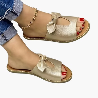 Women's Slip-On Sandals with Bow – Open Toe, Flat Summer Shoes, Elegant & Comfortable