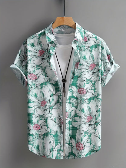 Men's Short-Sleeve Casual Shirt with Modern Floral Pattern – Casual Resort Shirt for Summer & Vacation
