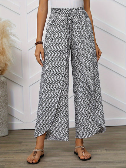 Women's Elegant Wide-Leg Wrap Pants with Geometric Pattern for Spring and Summer