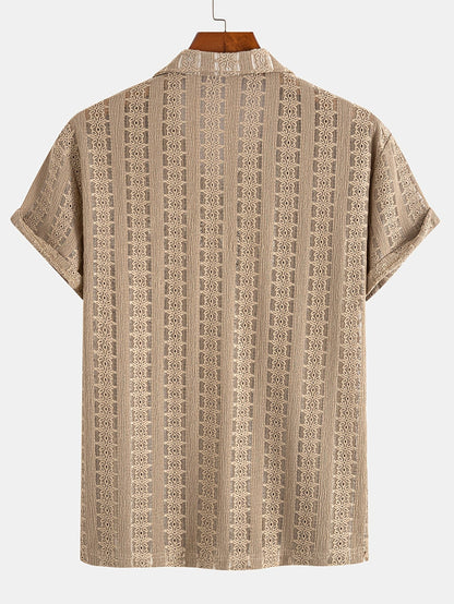 Men's Boho Short-Sleeve Shirt with Geometric Pattern – Perfect for Vacation and Beach