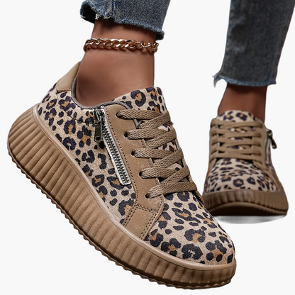 Women's Platform Sneakers with Leopard Print and Zipper – Fashionable Casual Shoes for Everyday and Street Style