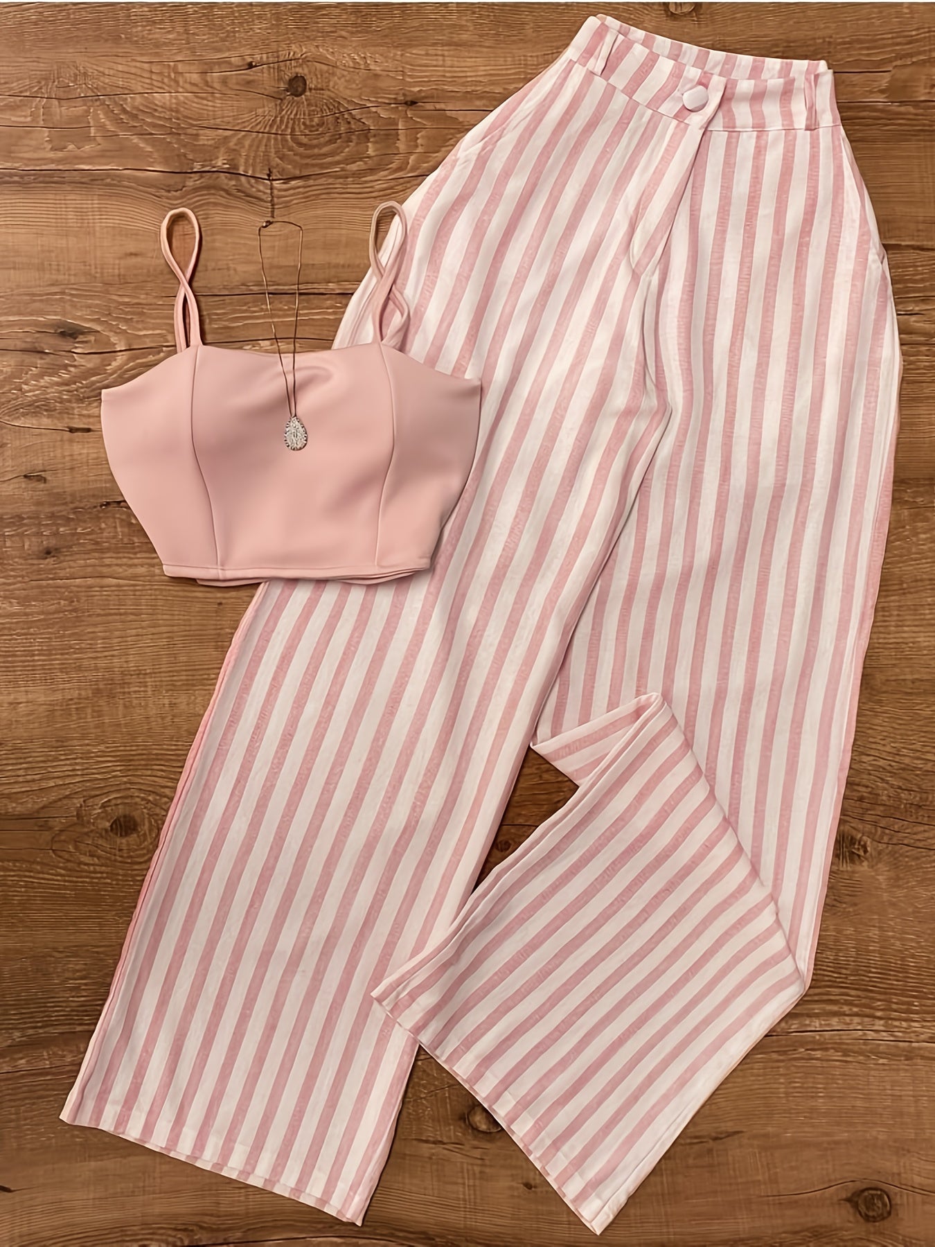 Women's Two-Piece Set – Fashionable Summer Look with Striped Pants and Bustier Top, Ideal for Garden Parties & Leisure