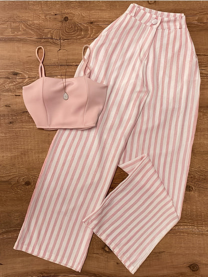 Women's Two-Piece Set – Fashionable Summer Look with Striped Pants and Bustier Top, Ideal for Garden Parties & Leisure