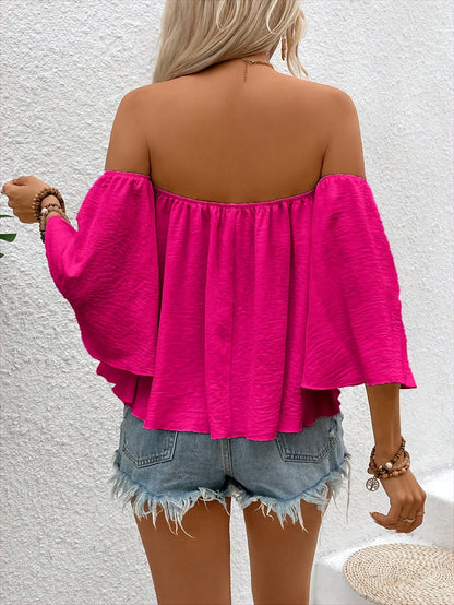 Women's Off-Shoulder Blouse in Boho Style for Leisure and Vacation