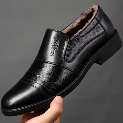 Men's lined winter business slippers, black/dark brown, elegant