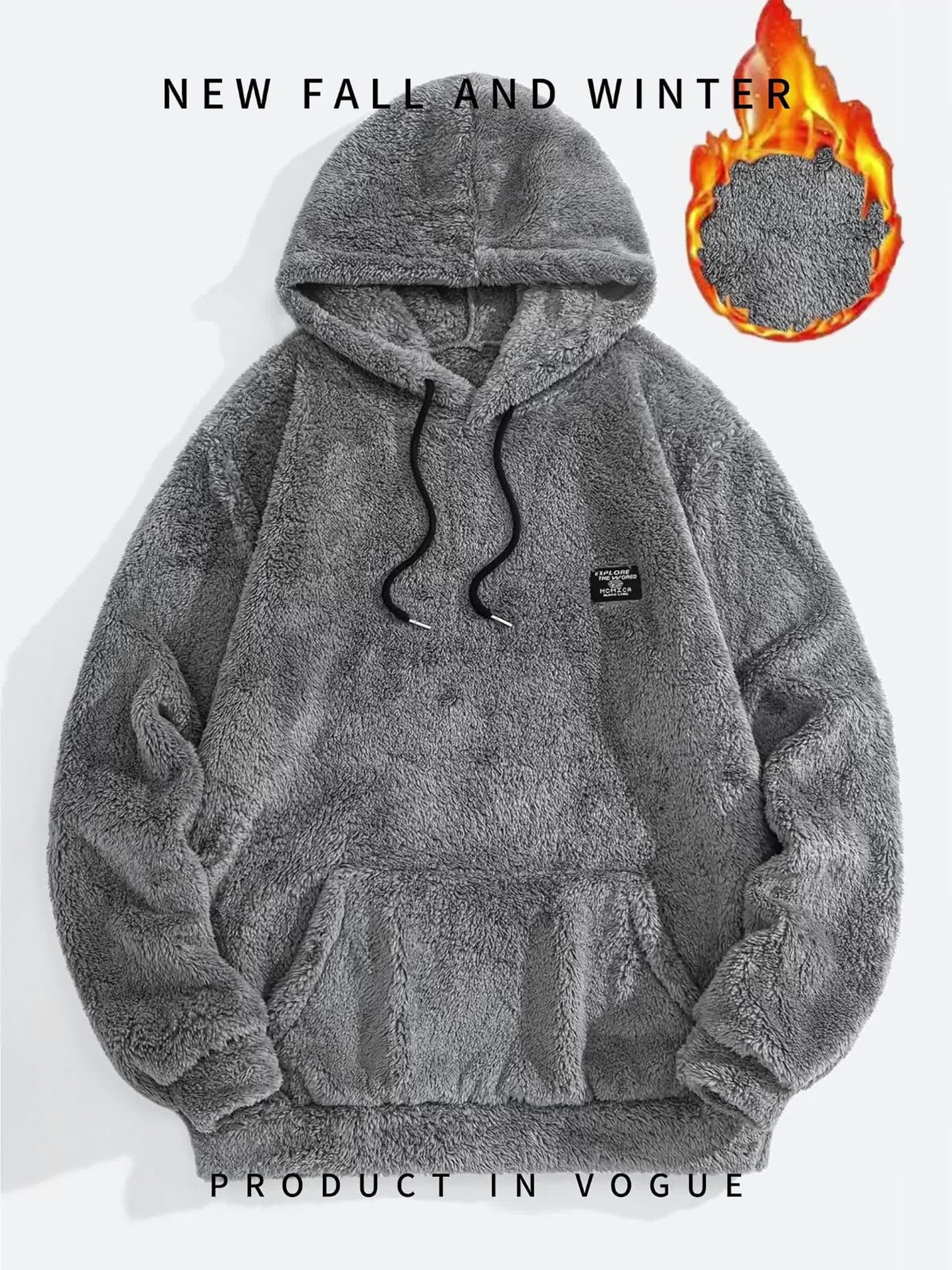 Unisex teddy fleece hoodie with a kangaroo pocket and hood
