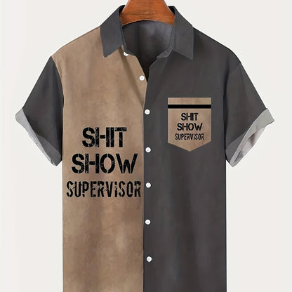 Herren Vintage Hemd mit Aufdruck 'Shit Show Supervisor' – Lustiges Sommer Kurzarmhemd für Erwachsene