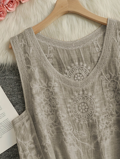 Women's Boho Embroidered Tank Top with Floral Details – Summer Casual Wear