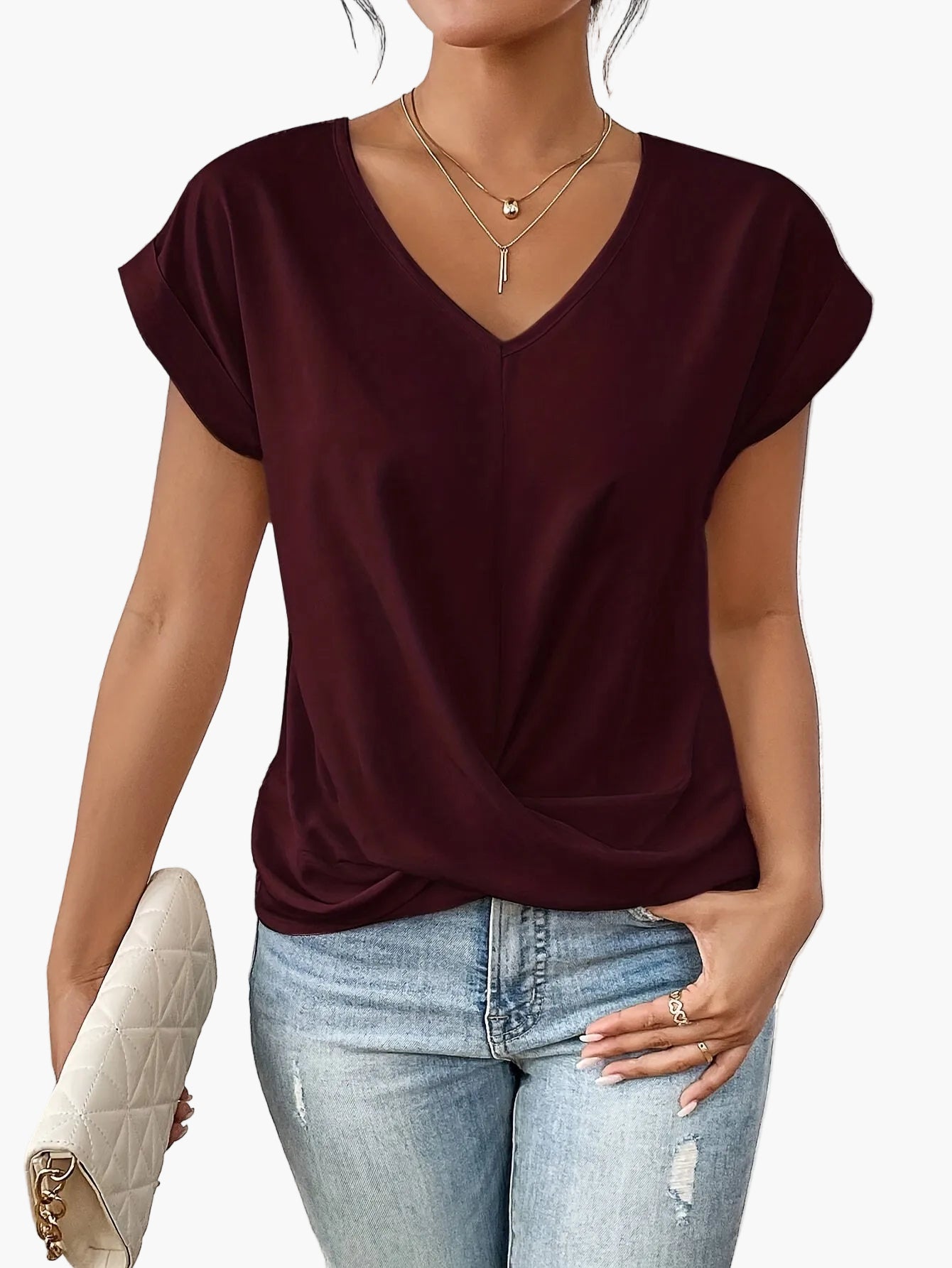 Women's Shirt with V-Neck and Pleat Detail – Everyday & Leisure, Fashionable and Comfortable