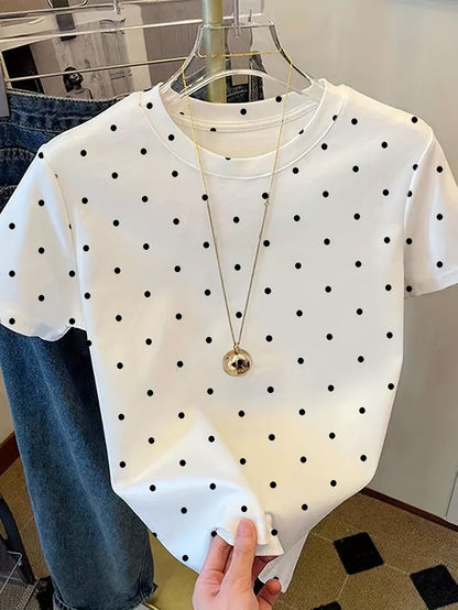 Women's Polka Dot T-Shirt in Elegant Style – Perfect for Everyday and Leisure