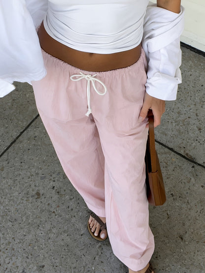 Women's Wide High Waist Casual Pants with Drawstring – Modern Street Style Pants for Spring and Summer