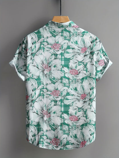 Men's Short-Sleeve Casual Shirt with Modern Floral Pattern – Casual Resort Shirt for Summer & Vacation
