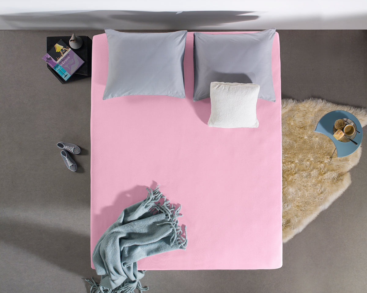 Hoeslaken dubbel jersey katoen roze 140 x 200/220 cm, hoekhoogte 40 cm, voor matras en boxspring