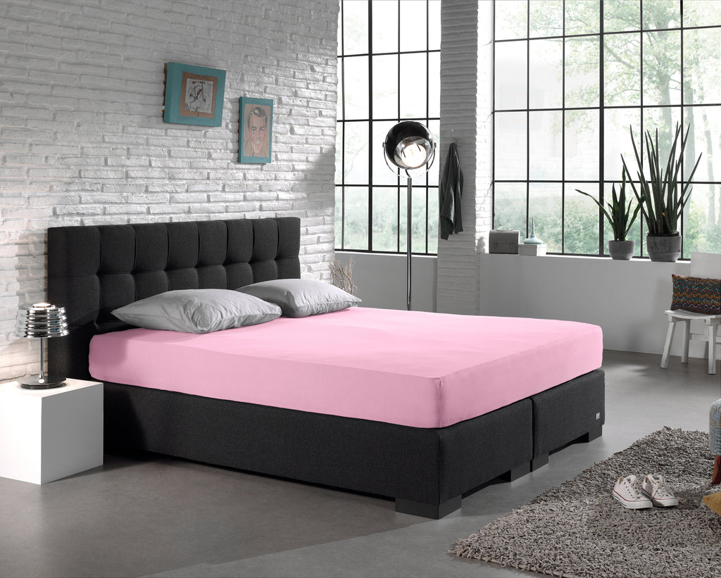 Hoeslaken dubbel jersey katoen roze 140 x 200/220 cm, hoekhoogte 40 cm, voor matras en boxspring