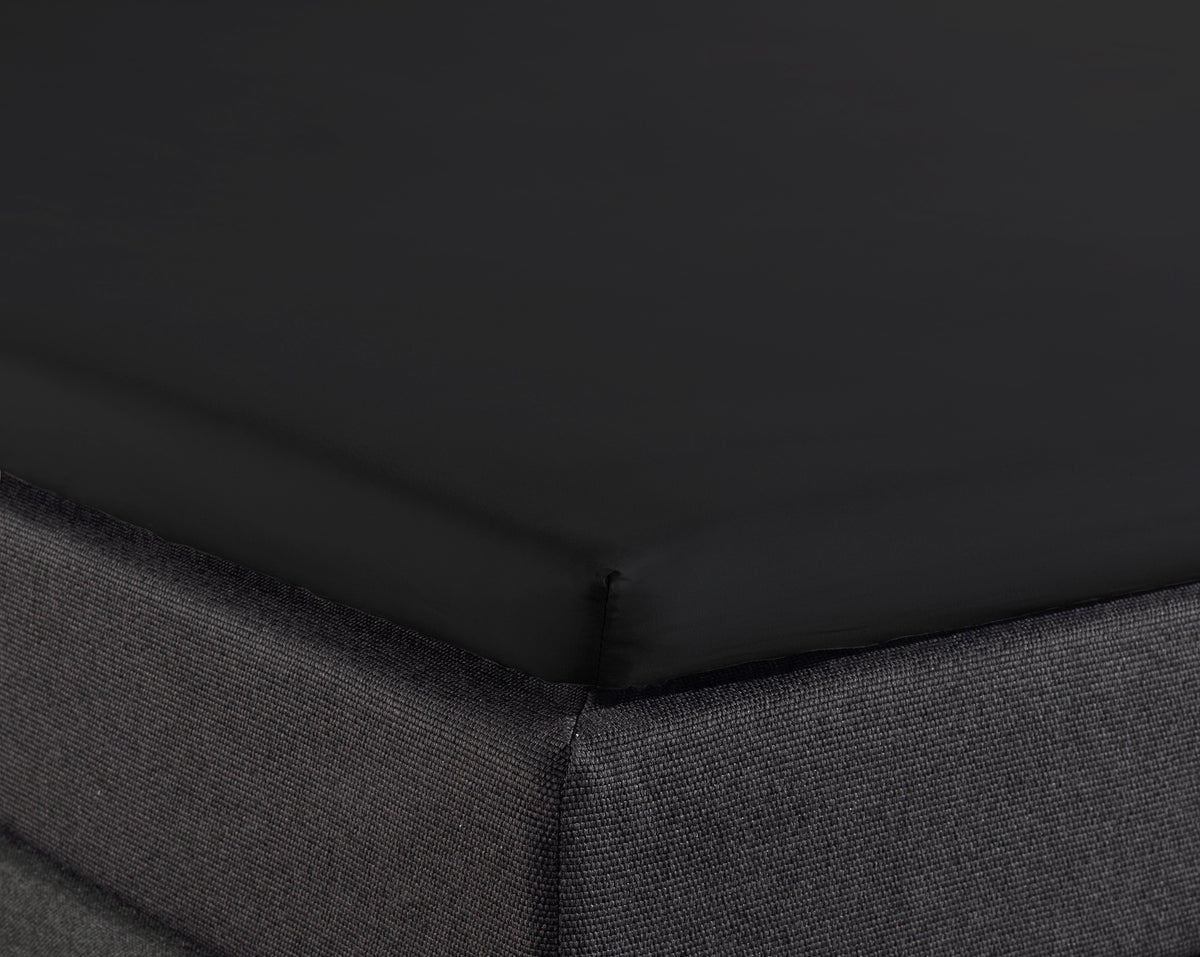 Hoeslaken splittopper katoen percal zwart 180 x 210 cm, split 90 cm, met rondom elastiek voor topmatras