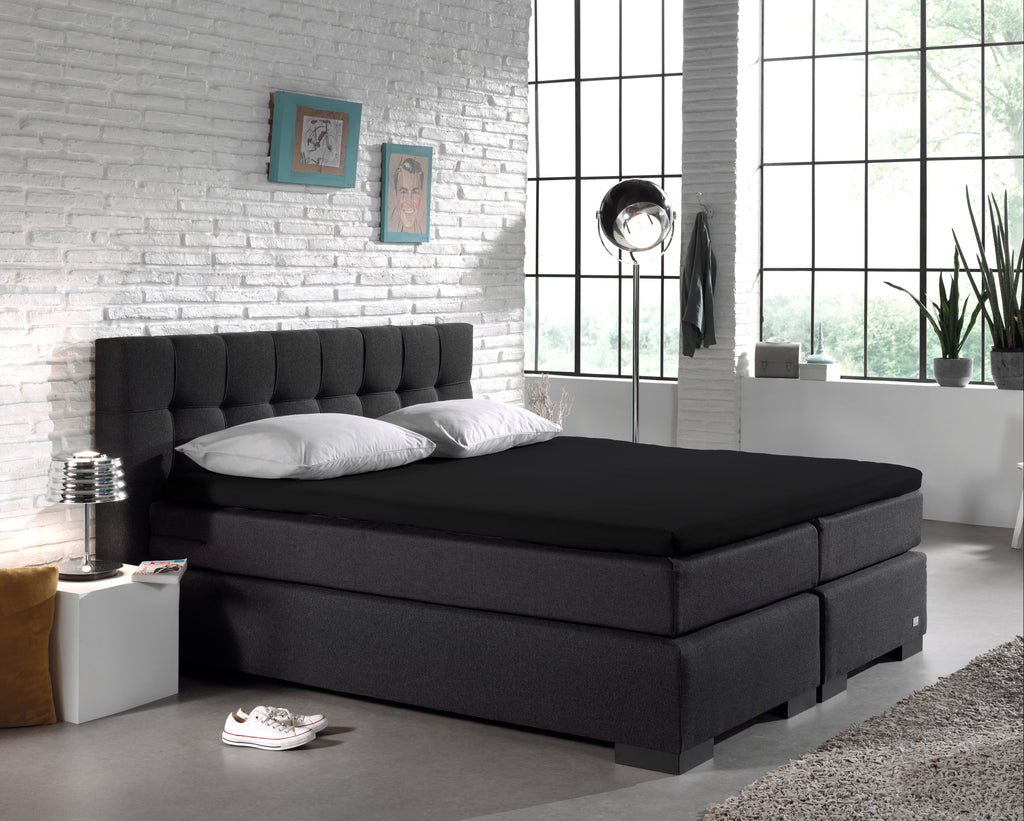 Hoeslaken splittopper katoen percal zwart 180 x 210 cm, split 90 cm, met rondom elastiek voor topmatras