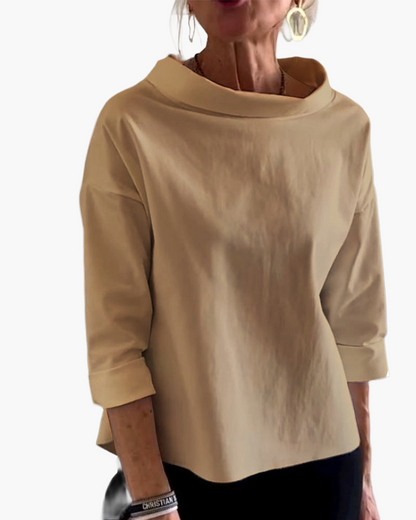 Women's Modern Top with High Collar and Three-Quarter Sleeves – Office & Everyday