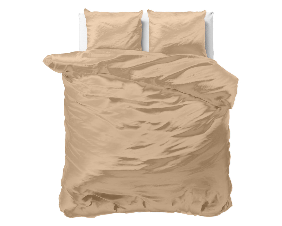 Dekbedovertrek micropercal satijn effen taupe 200 x 220 cm, met kussenslopen 60 x 70 cm