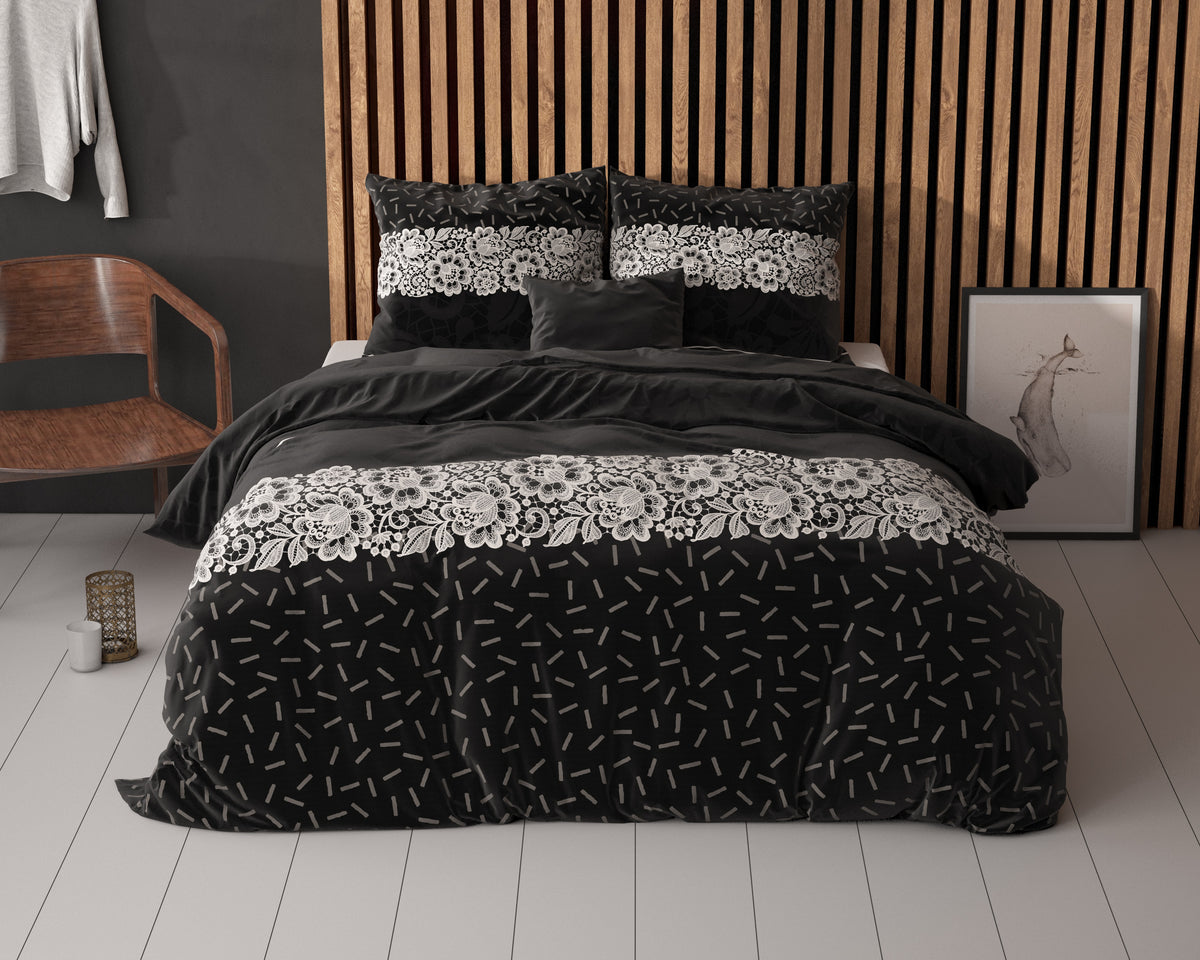Dekbedovertrek micropercal katoen Dervio antraciet 200 x 220 cm, met 2 kussenslopen 60 x 70 cm