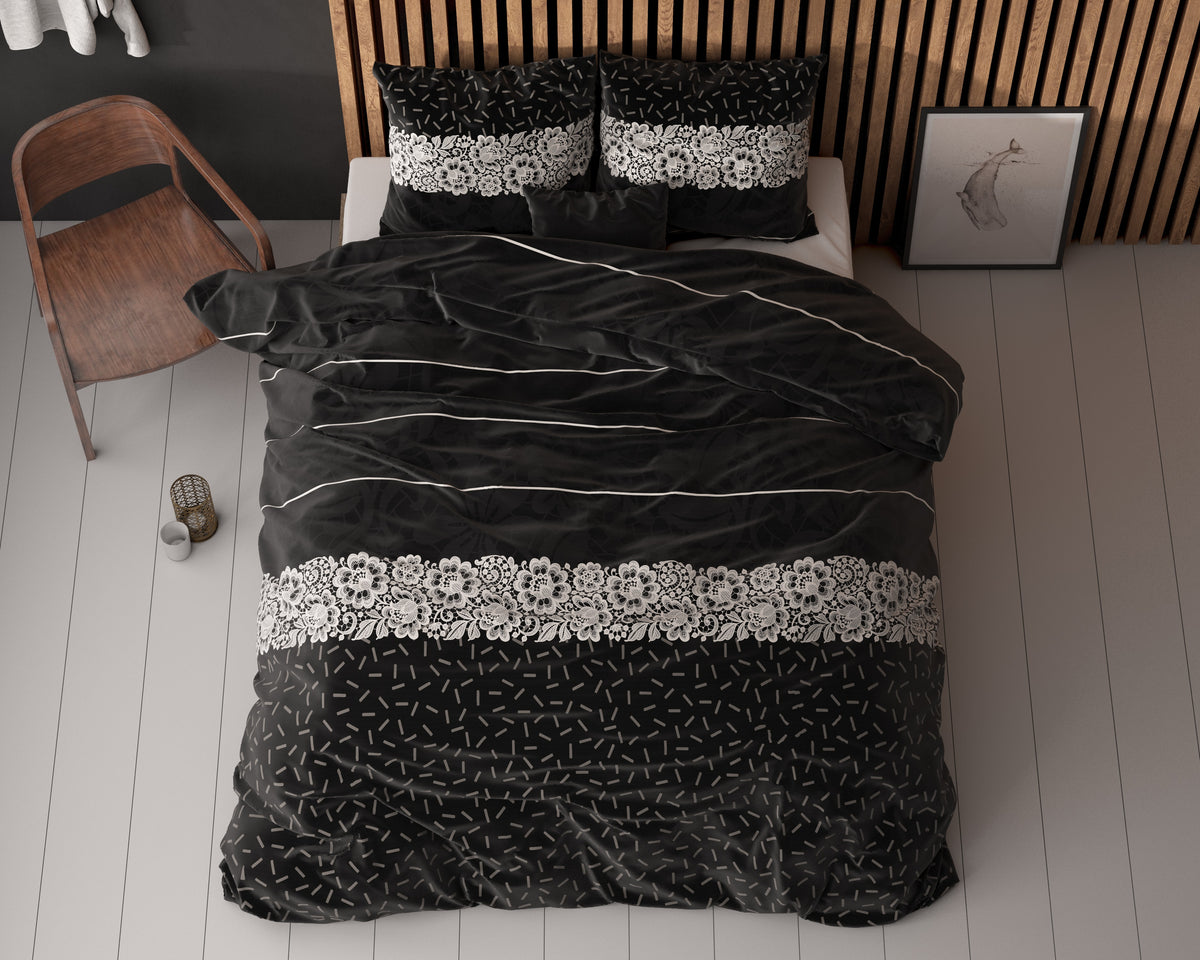 Dekbedovertrek micropercal katoen Dervio antraciet 200 x 220 cm, met 2 kussenslopen 60 x 70 cm