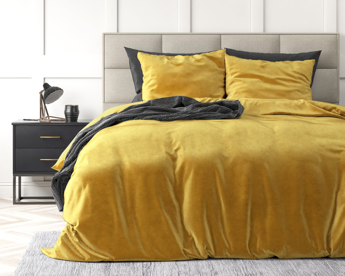 Dekbedovertrek fluweel polyester effen goud 200 x 220 cm, met kussenslopen 60 x 70 cm