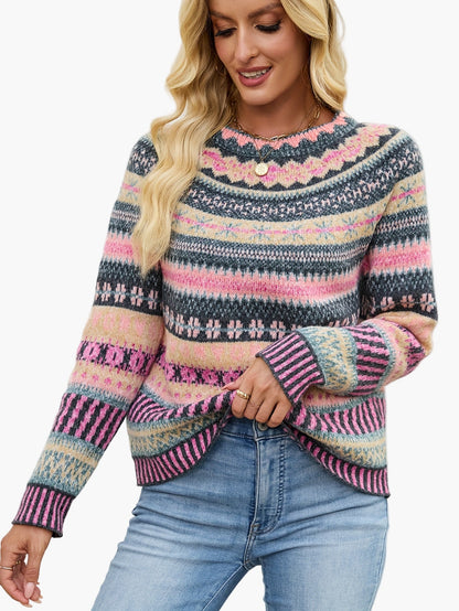 Damen Strickpullover im Norwegerstil – Eleganter Winterpullover mit Muster für Alltag und Freizeit