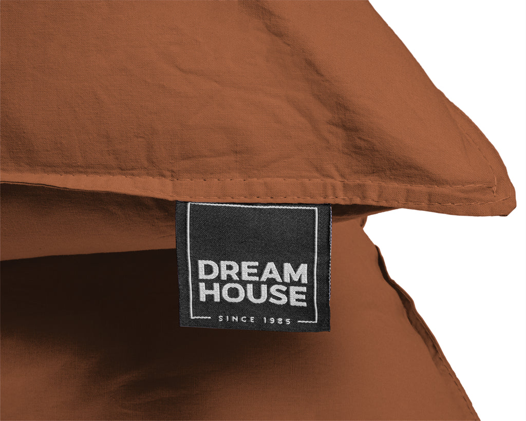Dekbedovertrek katoen stonewashed bruin 140 x 220 cm, met kussenslopen 60 x 70 cm en opbergzak