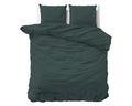 Dekbedovertrek katoen stonewashed donkergroen 140 x 220 cm, met kussenslopen 60 x 70 cm