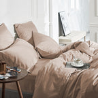 Dekbedovertrek bamboe viscose twill satijn effen taupe 200 x 200/220 cm, met kussenslopen 60 x 70 cm
