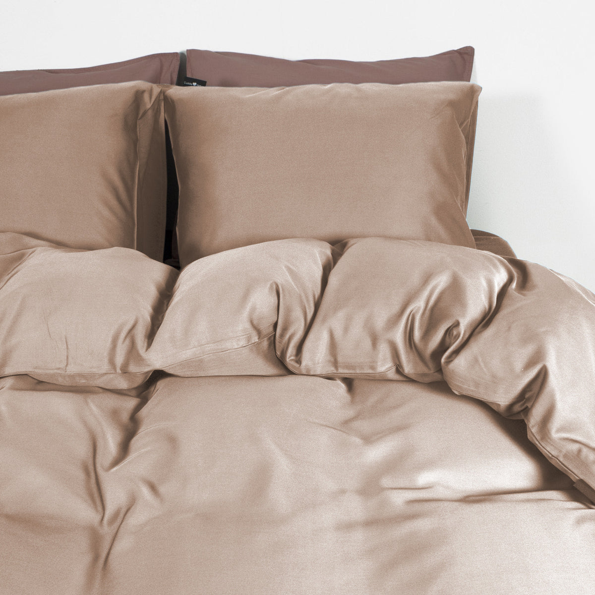 Dekbedovertrek bamboe viscose twill satijn effen taupe 200 x 200/220 cm, met kussenslopen 60 x 70 cm