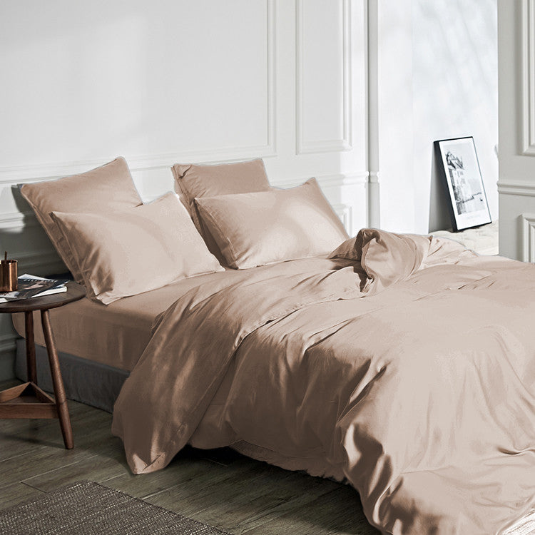 Dekbedovertrek bamboe viscose twill satijn effen taupe 200 x 200/220 cm, met kussenslopen 60 x 70 cm