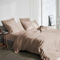 Dekbedovertrek bamboe viscose twill satijn effen taupe 200 x 200/220 cm, met kussenslopen 60 x 70 cm