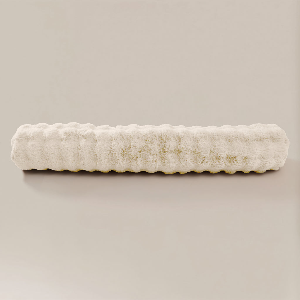 Bodykussen nepbont pompom beige 140 x 20 cm, stevig, wasbaar op 40°C voor slaapkamer