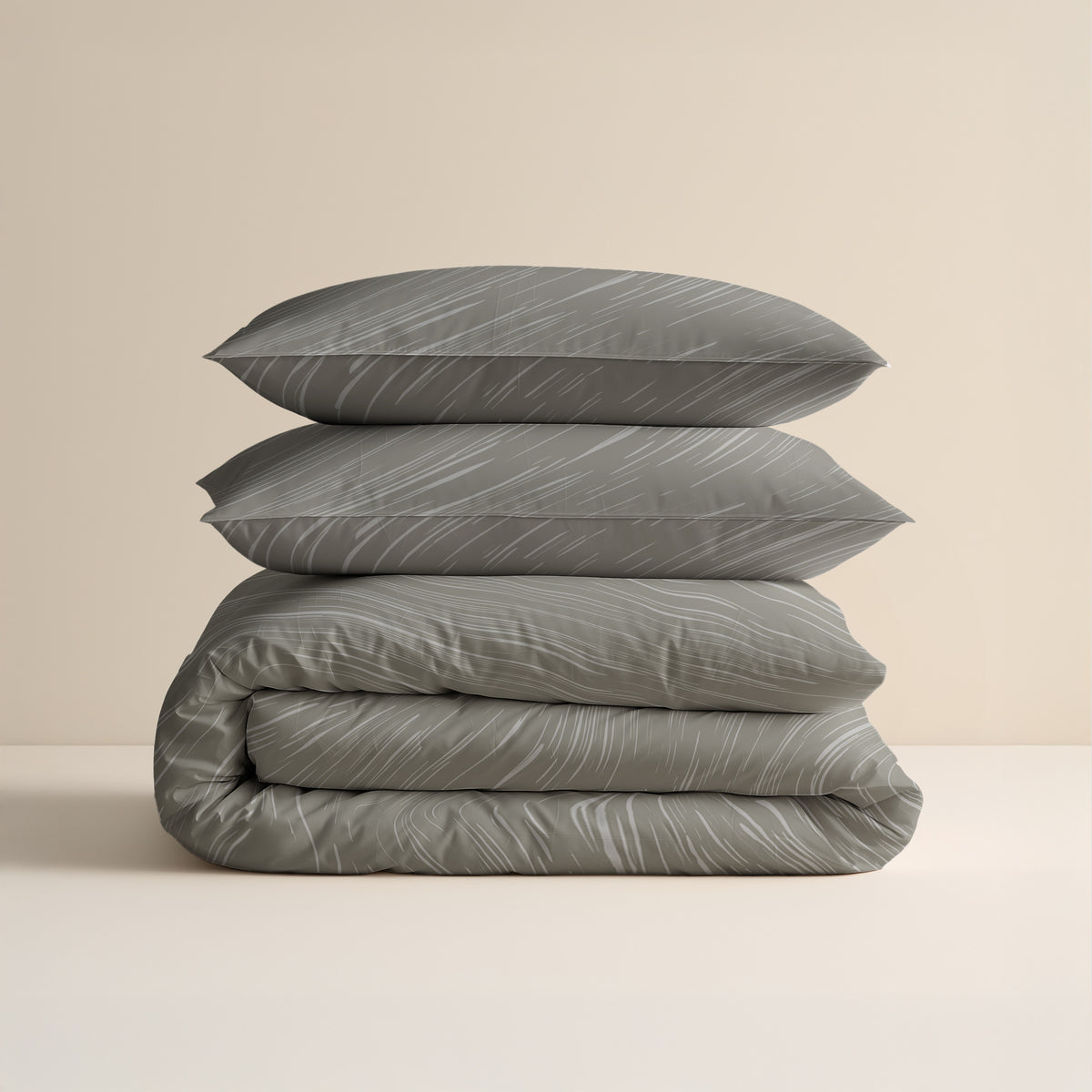 Dekbedovertrek katoen Mellow Stone grijs 140 x 220 cm, met kussensloop 60 x 70 cm voor de slaapkamer