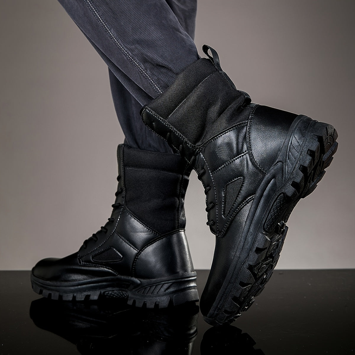 Men's lace-up boots with a high shaft and durable sole
