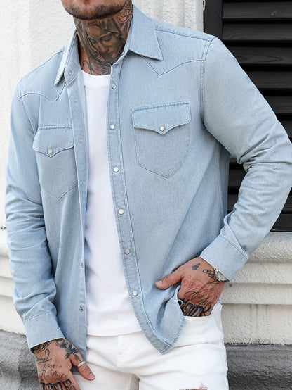 Herren Freizeit Jeanshemd im modernen Western-Stil – Perfekt für Alltag und Streetwear