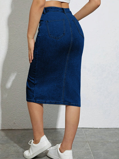 Women's High Waist Denim Skirt with Slit – Fashionable Casual Style for Everyday & Leisure