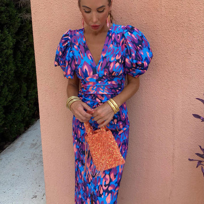 Damen Statement-Midikleid mit Puffärmeln – Elegantes Partykleid mit modernem Schnitt