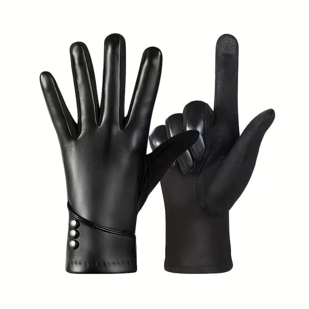 Elegant black women's gloves with decorative buttons
