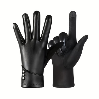 Elegant black women's gloves with decorative buttons
