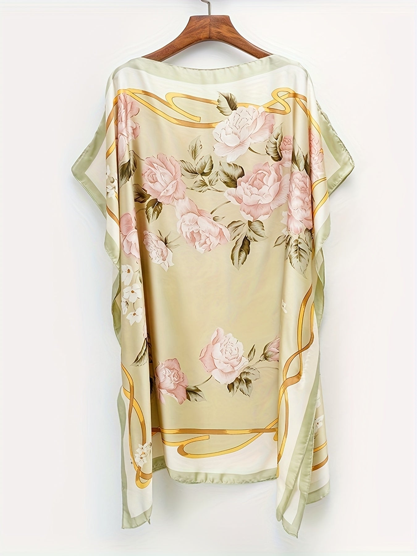 Women's Boho Beach Poncho – Asymmetrical, Floral Pattern, Perfect for Vacation & Summer