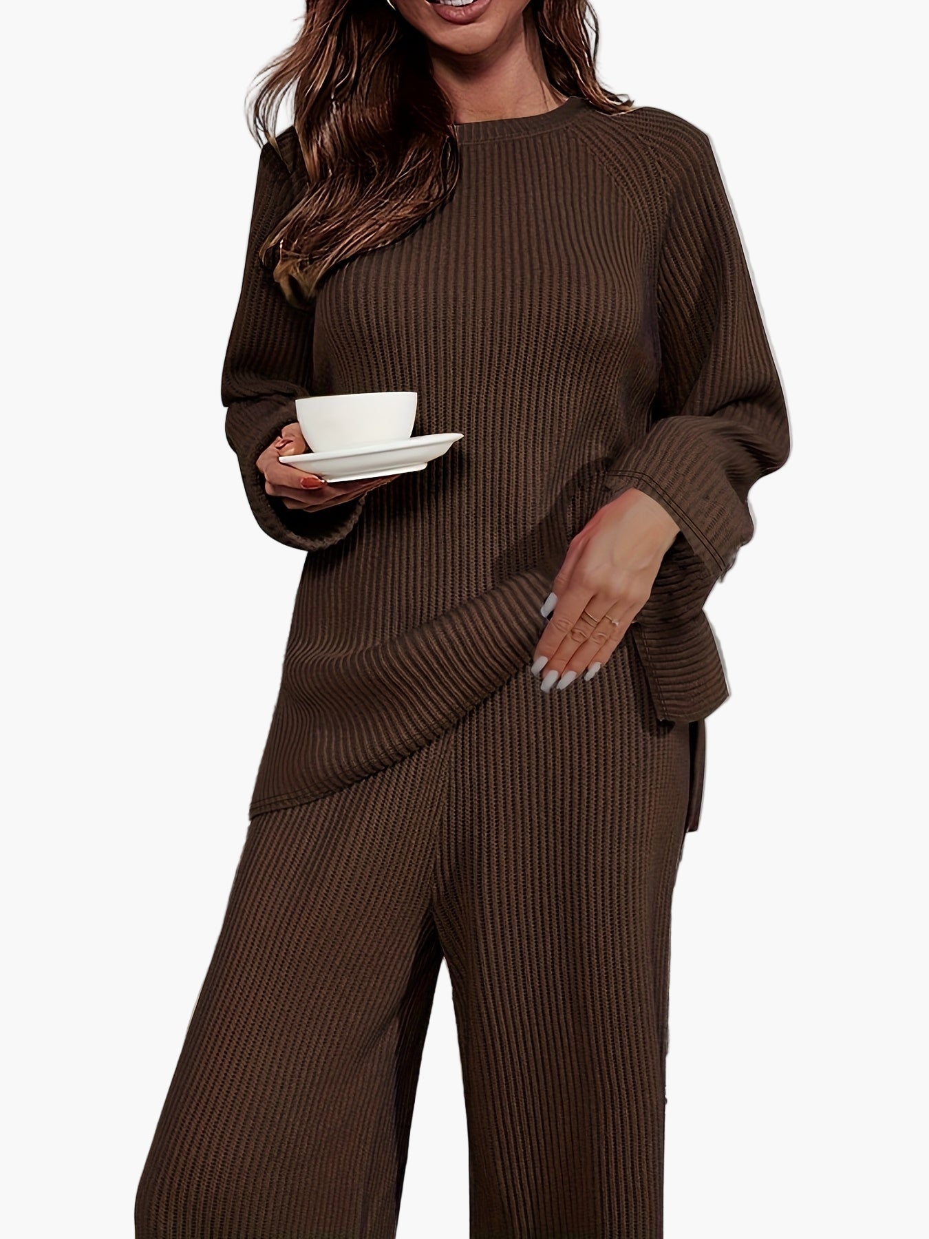 Women's lounge set two-piece with wide leg – Comfortable casual outfit for home and everyday use