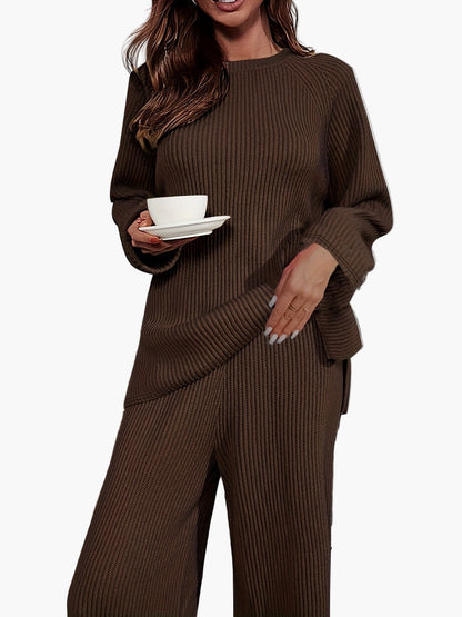 Women's lounge set two-piece with wide leg – Comfortable casual outfit for home and everyday use