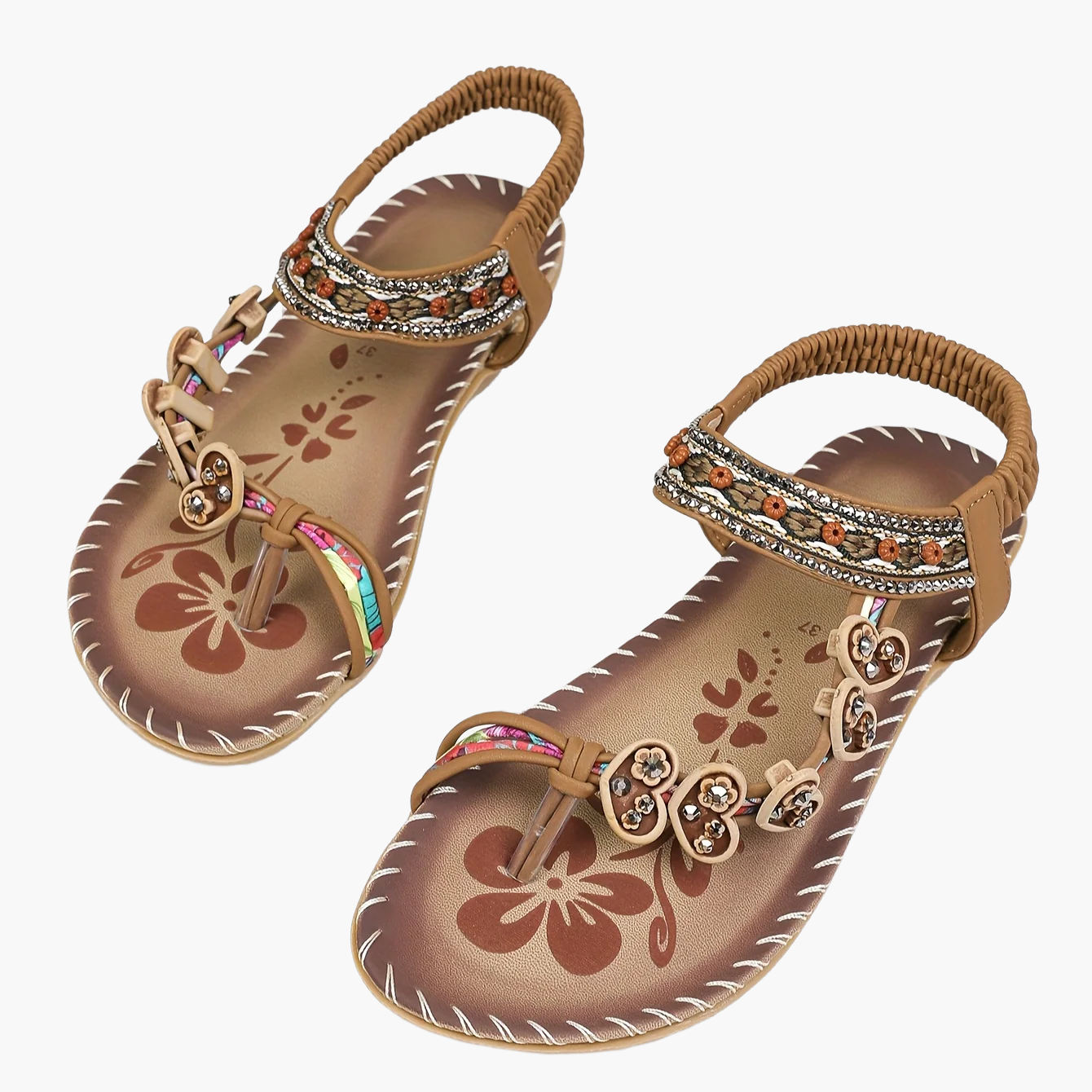 Women's Tribal Sandals with Decorative Stones and Ethnic Design – Comfortable Summer Shoes for Leisure and Vacation