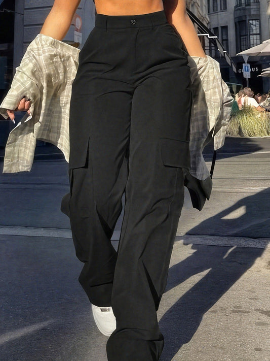 Women's Y2K Streetwear Cargo Pants with Wide Legs – Fashionable High-Waist Pants for Leisure and Everyday Wear