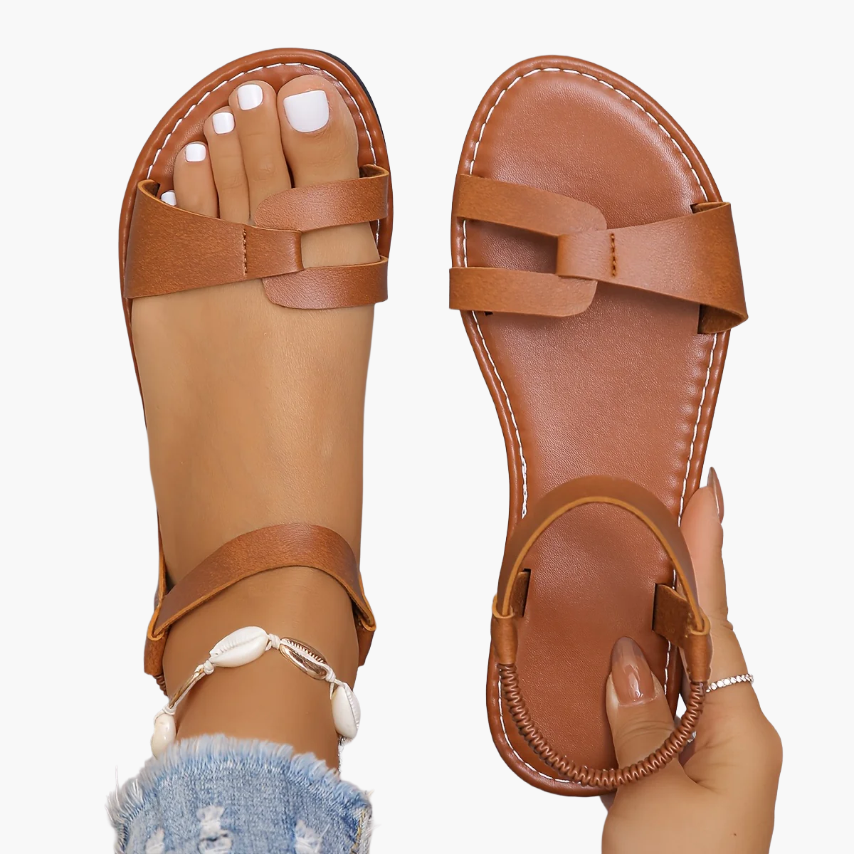 Women's Flat Sandals – Comfortable Summer Shoes with Ankle Strap for Everyday & Leisure